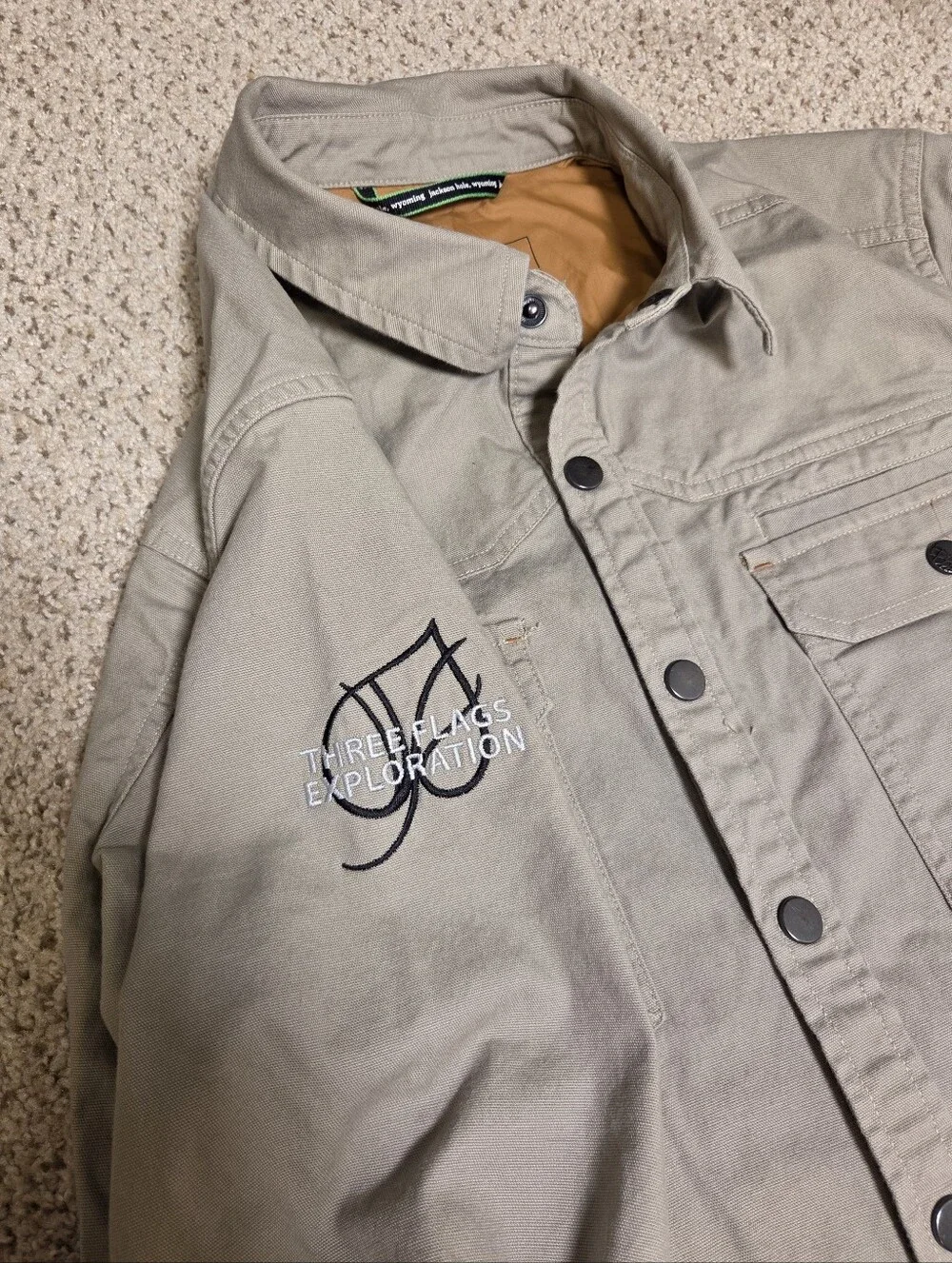 Stio Saratoga Canvas Snap Shirt Talus Tan Khaki Organic Cotton Men's Medium